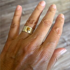 Silver Hammered Ring with Yellow Gemstone